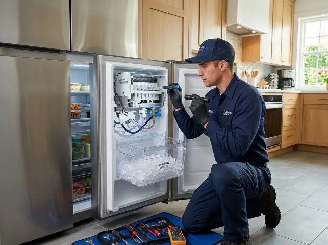 Appliance Repair Hero technician repairing a refrigerator ice maker in Bonnerdale, AR