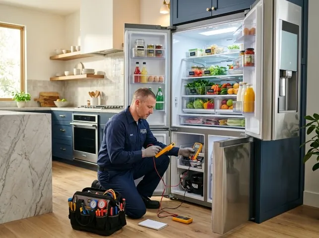 Appliance Repair Hero refrigerator technician testing a fridge on a Bonnerdale, AR service call